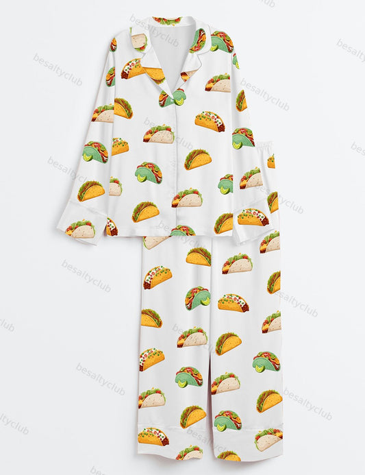 Eat Tacos Long Sleeve Satin Pajama Set