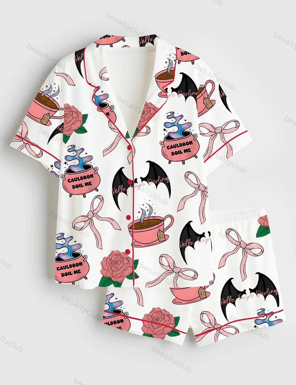 Coquette Acotar Short Sleeve Satin Pajama Set