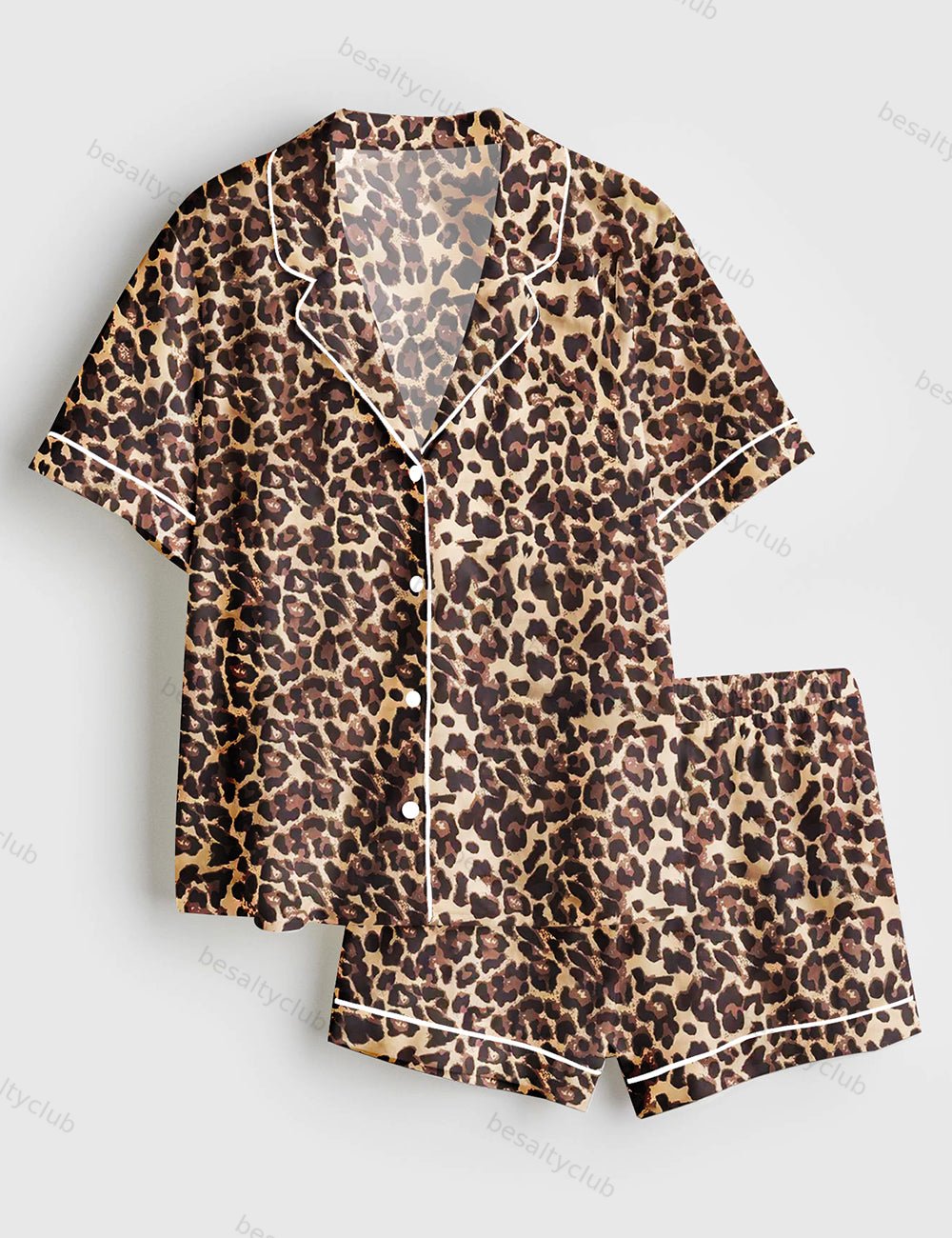 Leopard Print Short Sleeve Pajama Set