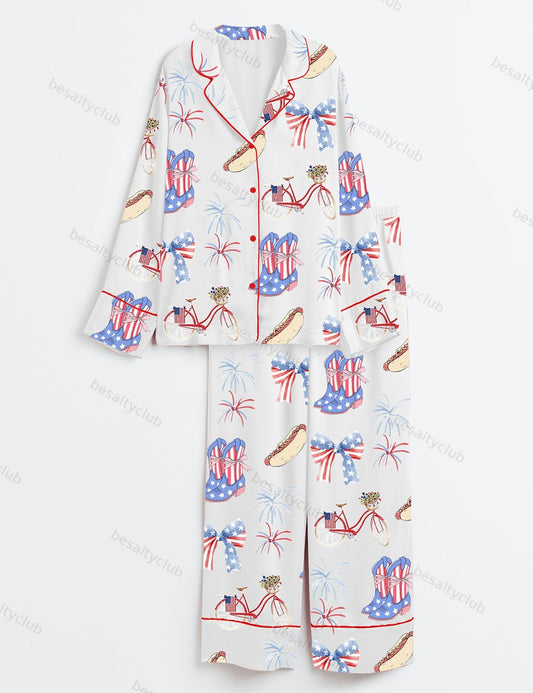 Patriotic 4th Of July Long Sleeve Satin Pajama Set