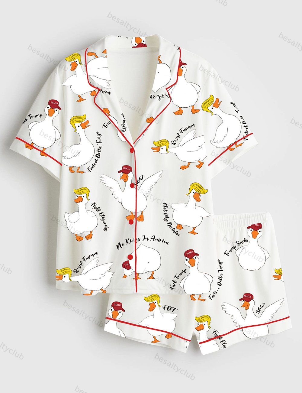 Subtle Anti Trump Silly Goose Short Sleeve Satin Pajama Set