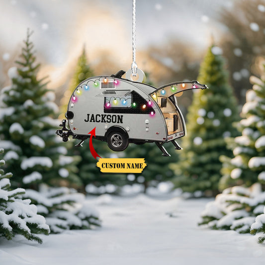 White Camper Ornament Travel Trailer Camping Christmas Ornament Family Ornaments for Christmas Tree Camping Xmas Ornament Acrylic Shaped Flat Ornaments, Ornament Decoration, Ornament For Gift, Ornament Christmas