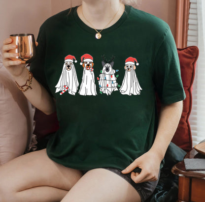 Ghost Dog With Santa Claus Hat Sweatshirt, Christmas Spooky Sweatshirt, Dog Ghost T-shirt, Sweatshirt Christmas, Christmas For Gift