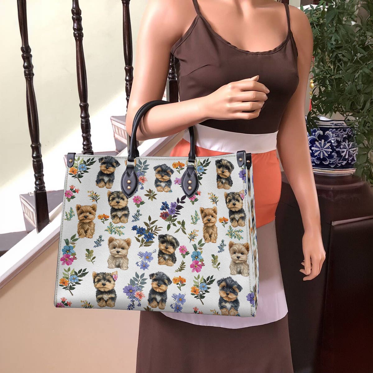 Leather Bag Yorkie Blossom Charm
