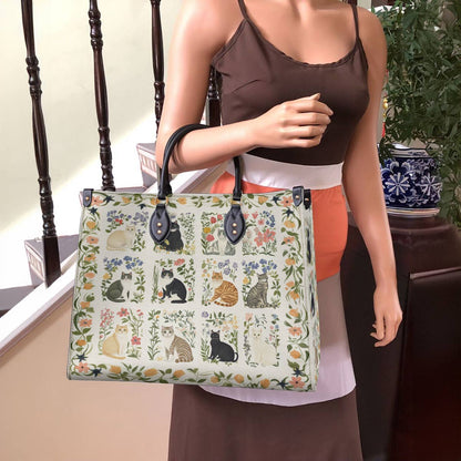Leather Bag Elegent Floral Cats