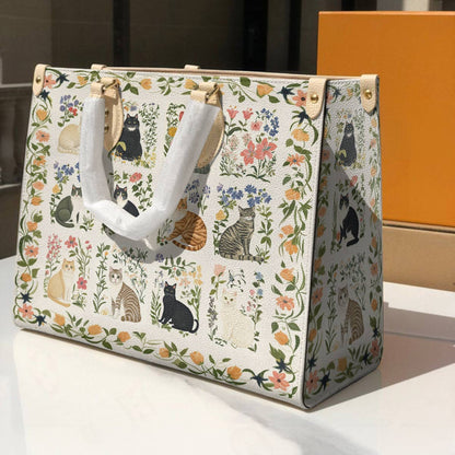 Leather Bag Elegent Floral Cats