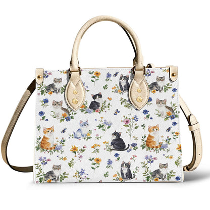 Cat Leather Bag Sweet Floral Cats