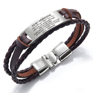 Grandpa To Grandson - I Love You Leather Bracelet