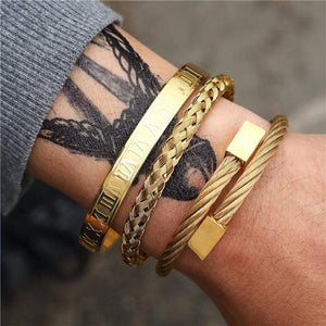 Mom To Son - Never Lose Roman Numeral Bangle Weave Bracelets Set