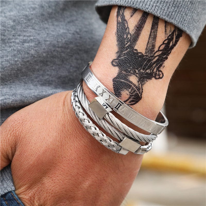 Daughter To Dad - I Love You Dad Bangle Weave Roman Numeral Bracelets