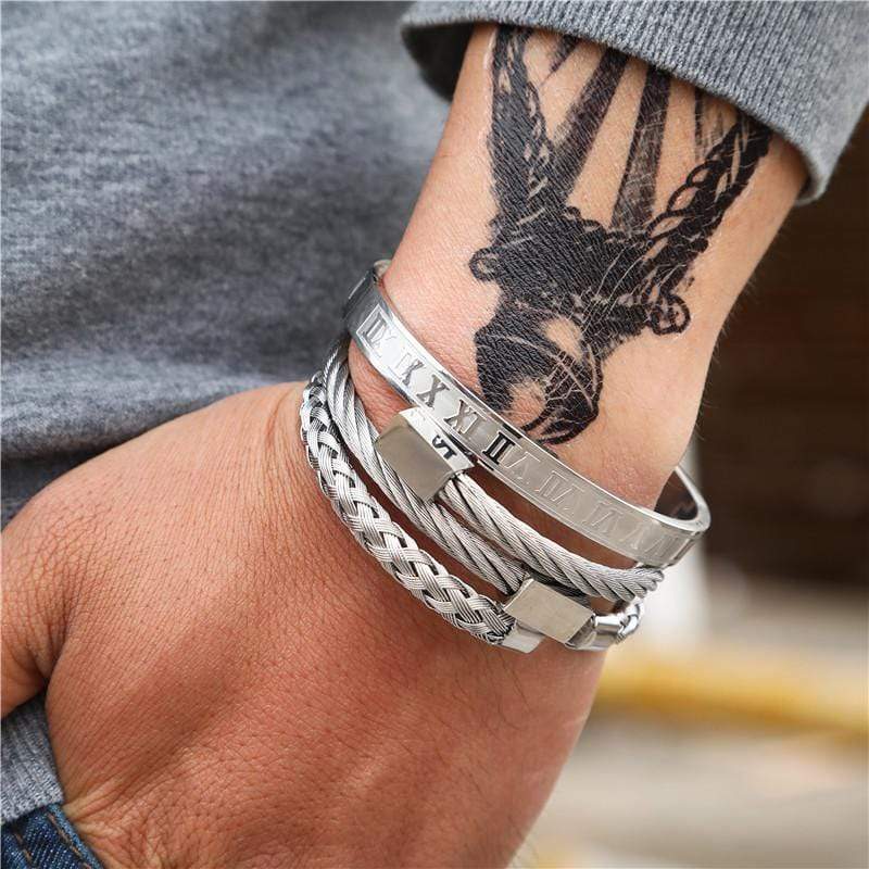 Mom To Son - Never Lose Roman Numeral Bangle Weave Bracelets Set