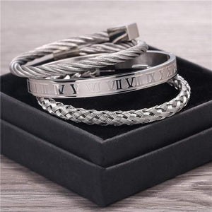 Dad To Son - Always Be With You Roman Numeral Bangle Weave Bracelets Set