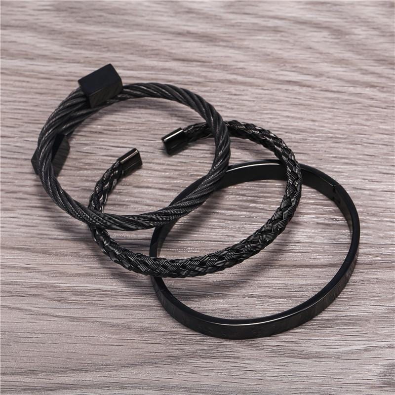 Mom To Son - I Love You Roman Numeral Bangle Weave Bracelets Set