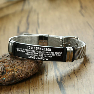 Grandpa To Grandson - You Are Loved More Engraved Mesh Bracelet