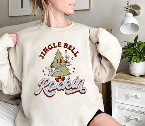 Vintage Christmas Sweatshirt for Women, Jingle Bell Rockin Retro Christmas Sweatshirt, Merry Christmas Sweatshirt, Rock & Roll Christmas