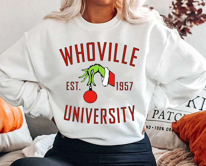 Whoville Sweatshirt, Whoville University Shirt, Christmas University Sweatshirt, Christmas Sweater, Christmas Sweatshirt