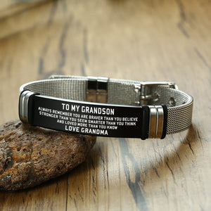 Grandma To Grandson - You Are Loved More Engraved Mesh Bracelet