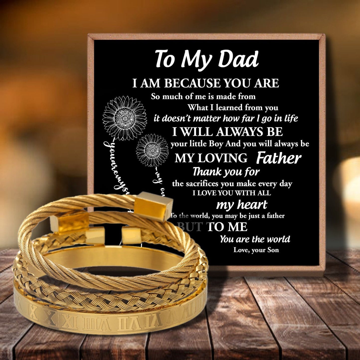 Son To Dad - I Will Always Be Your Little Boy Bangle Weave Roman Numeral Bracelets
