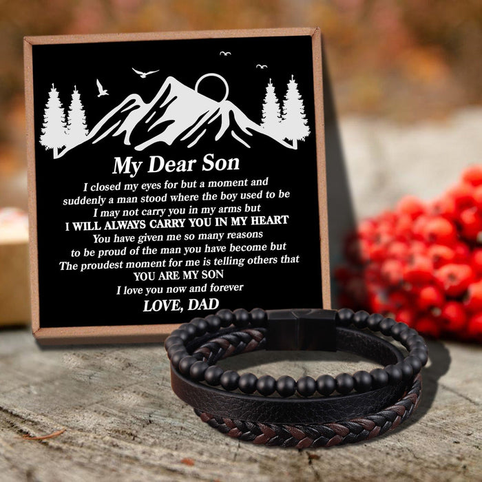 Dad To Son - I Will Always Carry You Black Beaded Bracelets For Men