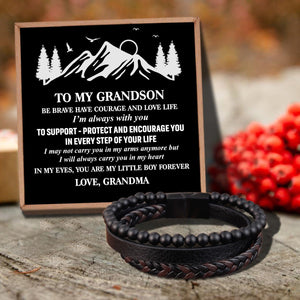 Grandma To Grandson - My Little Boy Forever Black Beaded Bracelets For Men