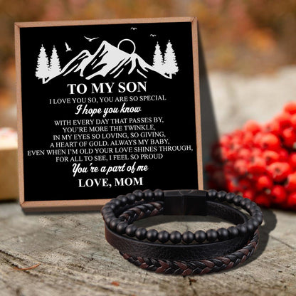 Mom To Son - You Are A Part Of Me Black Beaded Bracelets For Men