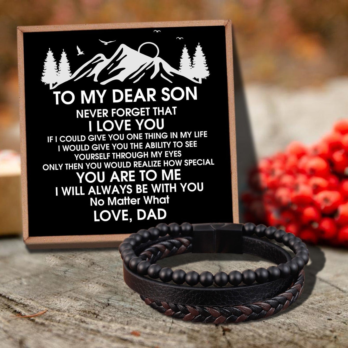 Dad To Son - I Will Always Be With You Black Beaded Bracelets For Men
