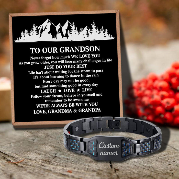 To Our Grandson - Just Do Your Best Customized Name Bracelet