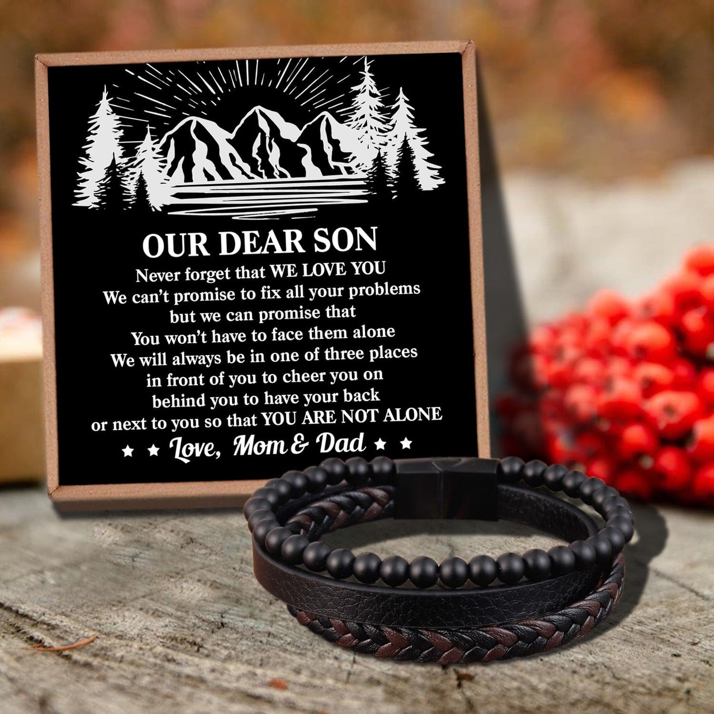 To Our Son - You Are Not Alone Black Beaded Bracelets For Men