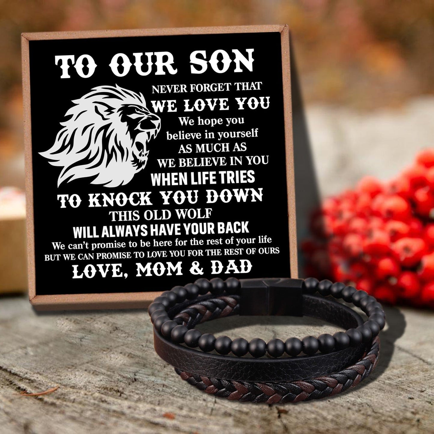 To Our Son - We Believe In You Black Beaded Bracelets For Men