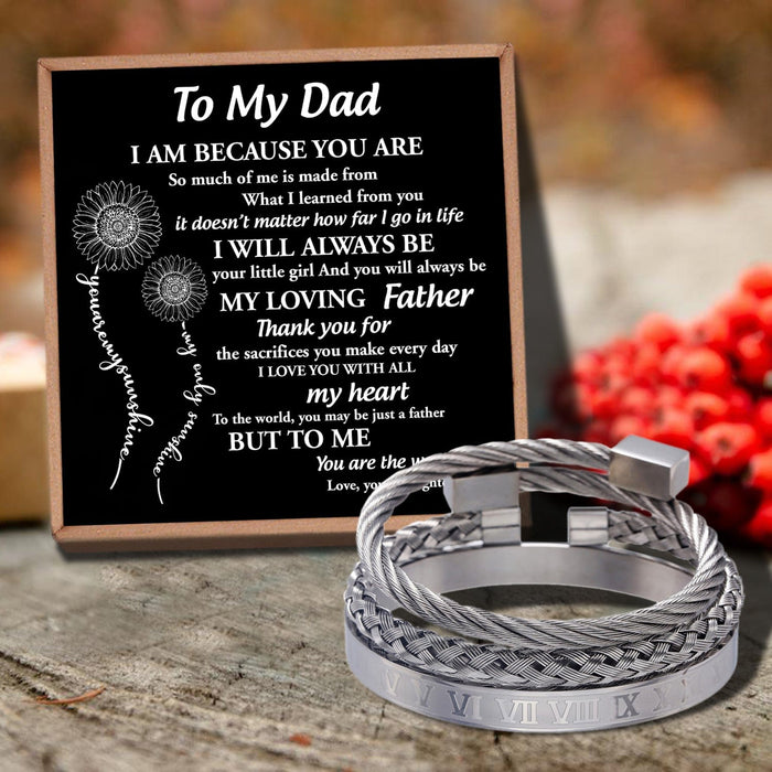 Daughter To Dad - I Will Always Be Your Little Girl Bangle Weave Roman Numeral Bracelets