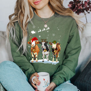 Cow Christmas Lights Ugly Christmas Sweatshirt, Christmas Sweatshirt, Christmas Shirt, Christmas Sweatshirt Cute, Christmas Winter Sweatshirt