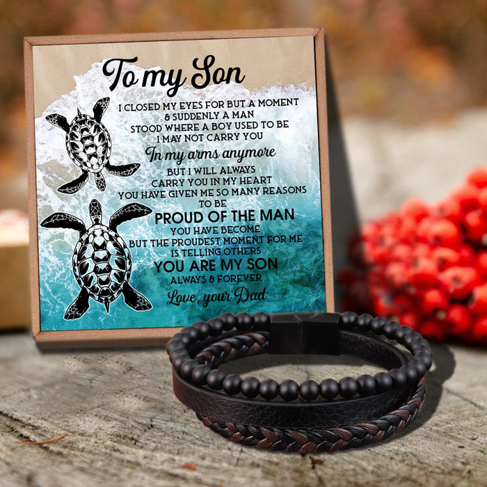 Dad To Son - Proud Of The Man Black Beaded Bracelets For Men