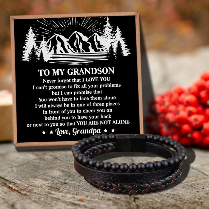 Grandpa To Grandson - You Are Not Alone Black Beaded Bracelets For Men