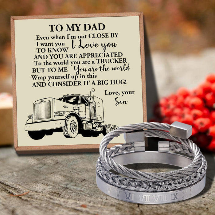 Son To Dad - You Are The World's Best Trucker Bangle Weave Roman Numeral Bracelets