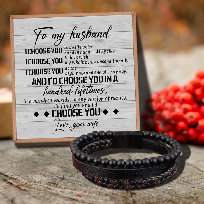 To My Husband - I Choose You Black Beaded Bracelets For Men