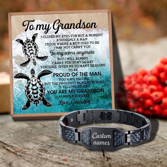 Grandpa To Grandson - Proud Of The Man Customized Name Bracelet