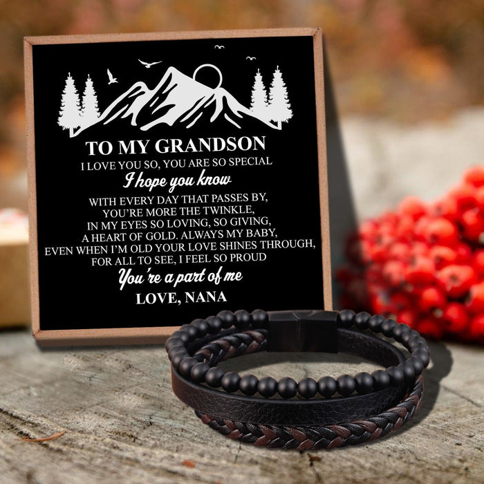 Nana To Grandson - You Are A Part Of Me Black Beaded Bracelets For Men