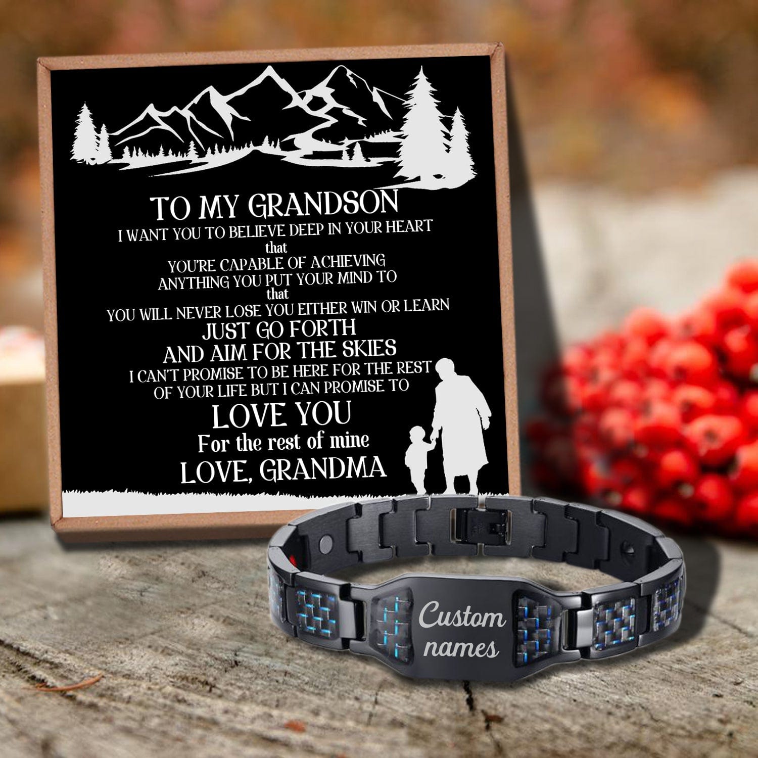 Grandma To Grandson - I Love You For The Rest Of Mine Customized Name Bracelet