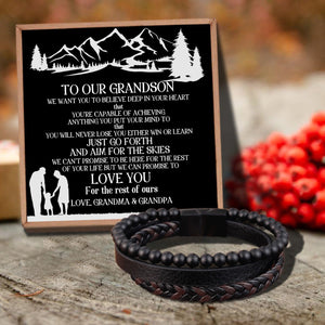 To Our Grandson - We Can Promise To Love You Black Beaded Bracelets For Men