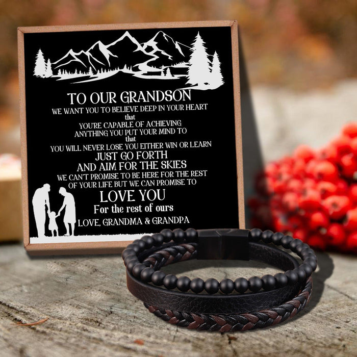 To Our Grandson - We Can Promise To Love You Black Beaded Bracelets For Men