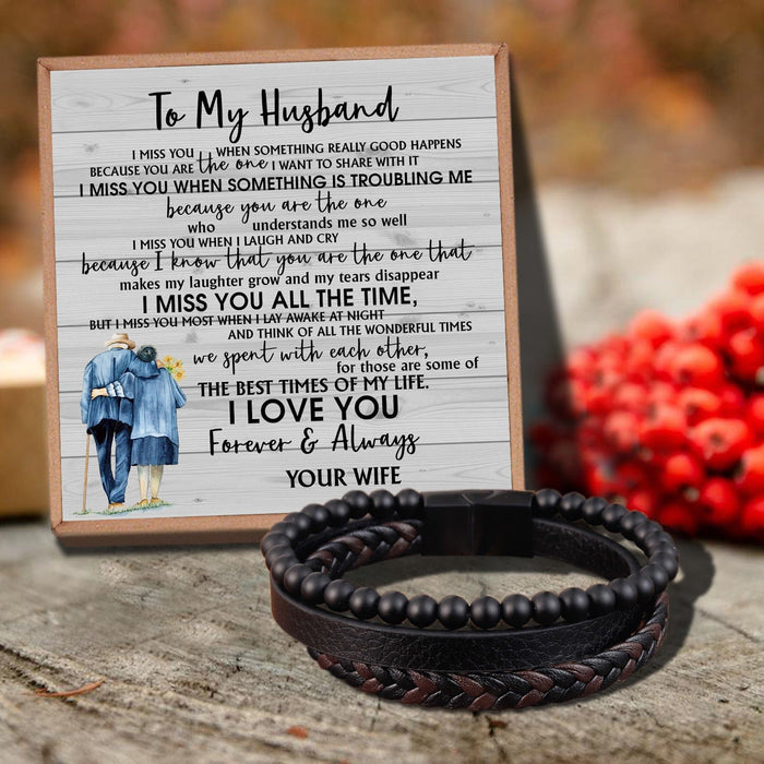 To My Husband - I Miss You All The Time Black Beaded Bracelets For Men