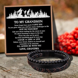 Grandma To Grandson - Just Do Your Best Black Beaded Bracelets For Men