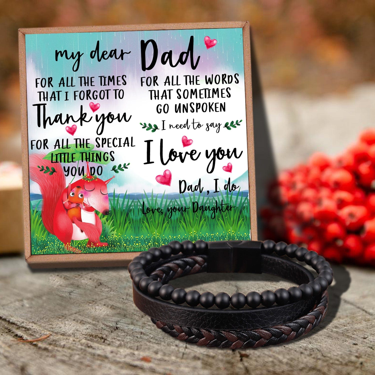 Daughter To Dad - I Love You Black Beaded Bracelets For Men