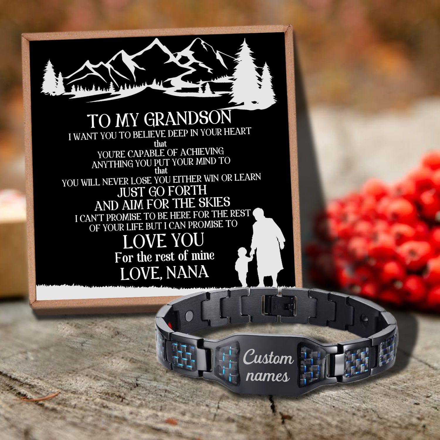 Nana To Grandson - I Love You For The Rest Of Mine Customized Name Bracelet