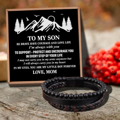 Mom To Son - My Little Boy Forever Black Beaded Bracelets For Men