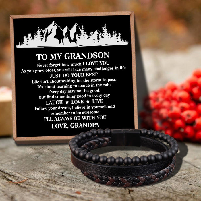 Grandpa To Grandson - Just Do Your Best Black Beaded Bracelets For Men