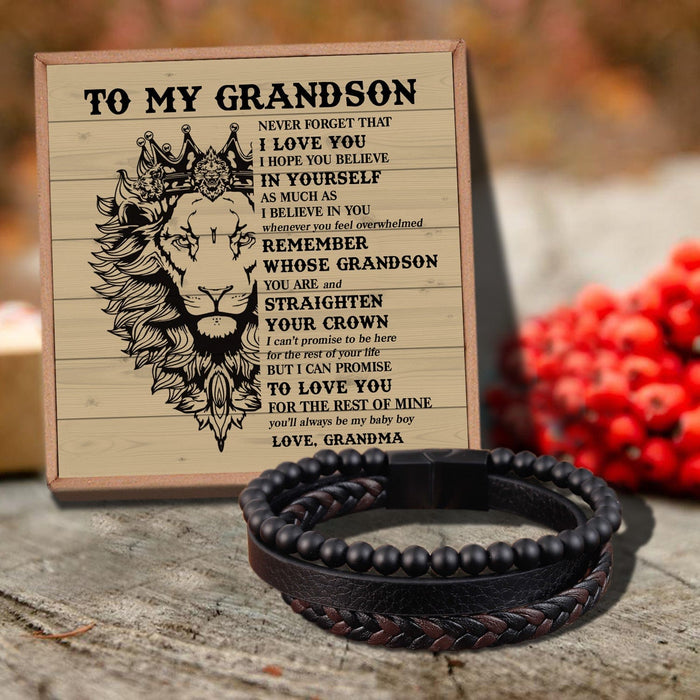 Grandma To Grandson - Believe In Yourself Black Beaded Bracelets For Men