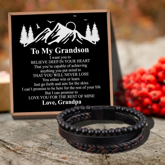 Grandpa To Grandson - You Will Never Lose Black Beaded Bracelets For Men