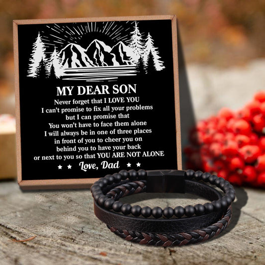 Dad To Son - You Are Not Alone Black Beaded Bracelets For Men