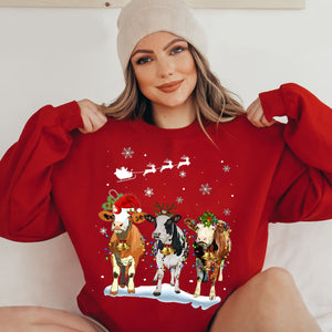 Cow Christmas Lights Ugly Christmas Sweatshirt, Christmas Sweatshirt, Christmas Shirt, Christmas Sweatshirt Cute, Christmas Winter Sweatshirt